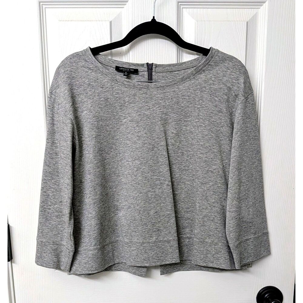 Lafayette 148 3/4 Sleeve Top with Back Zip in Grey | SZ Small